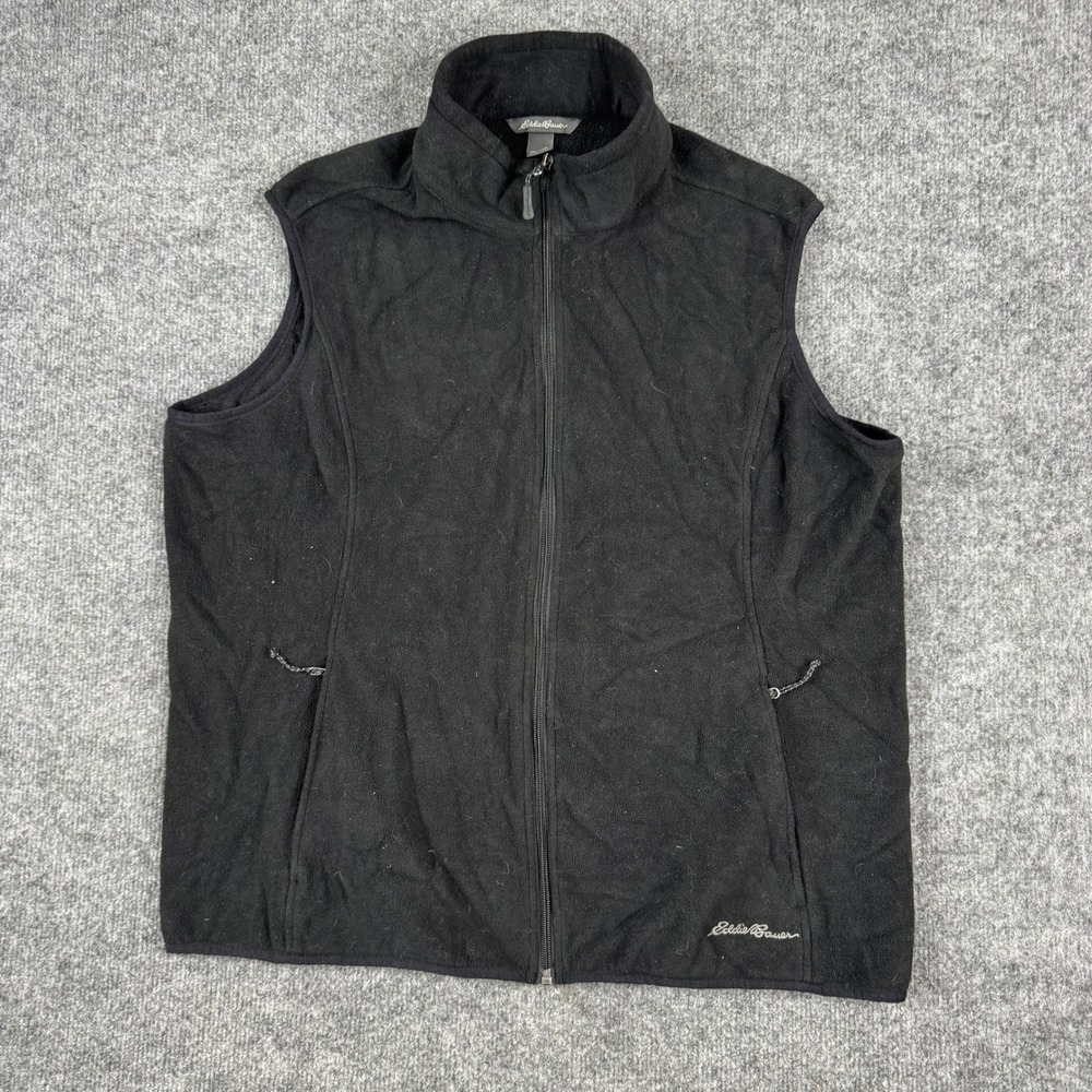 Eddie Bauer Fleece Vest Womens 2XL Black Full Zip Sleeveless Mock Neck Outdoor